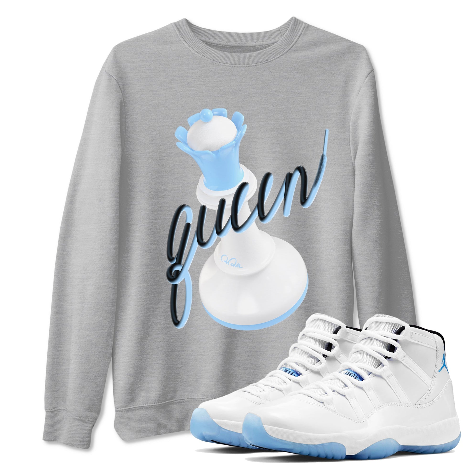 11s Retro Legend Blue shirts to match jordans 3D Queen sneaker match tees Air Jordan 11 Legend Blue best t shirts to wear with jordans SNRT Sneaker Tees unisex cotton Heather Grey 1 shirts