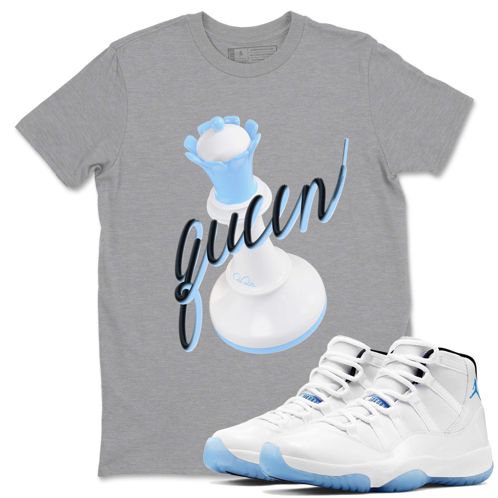 11s Retro Legend Blue shirts to match jordans 3D Queen sneaker match tees Air Jordan 11 Legend Blue best t shirts to wear with jordans SNRT Sneaker Tees unisex cotton Heather Grey 1 shirts