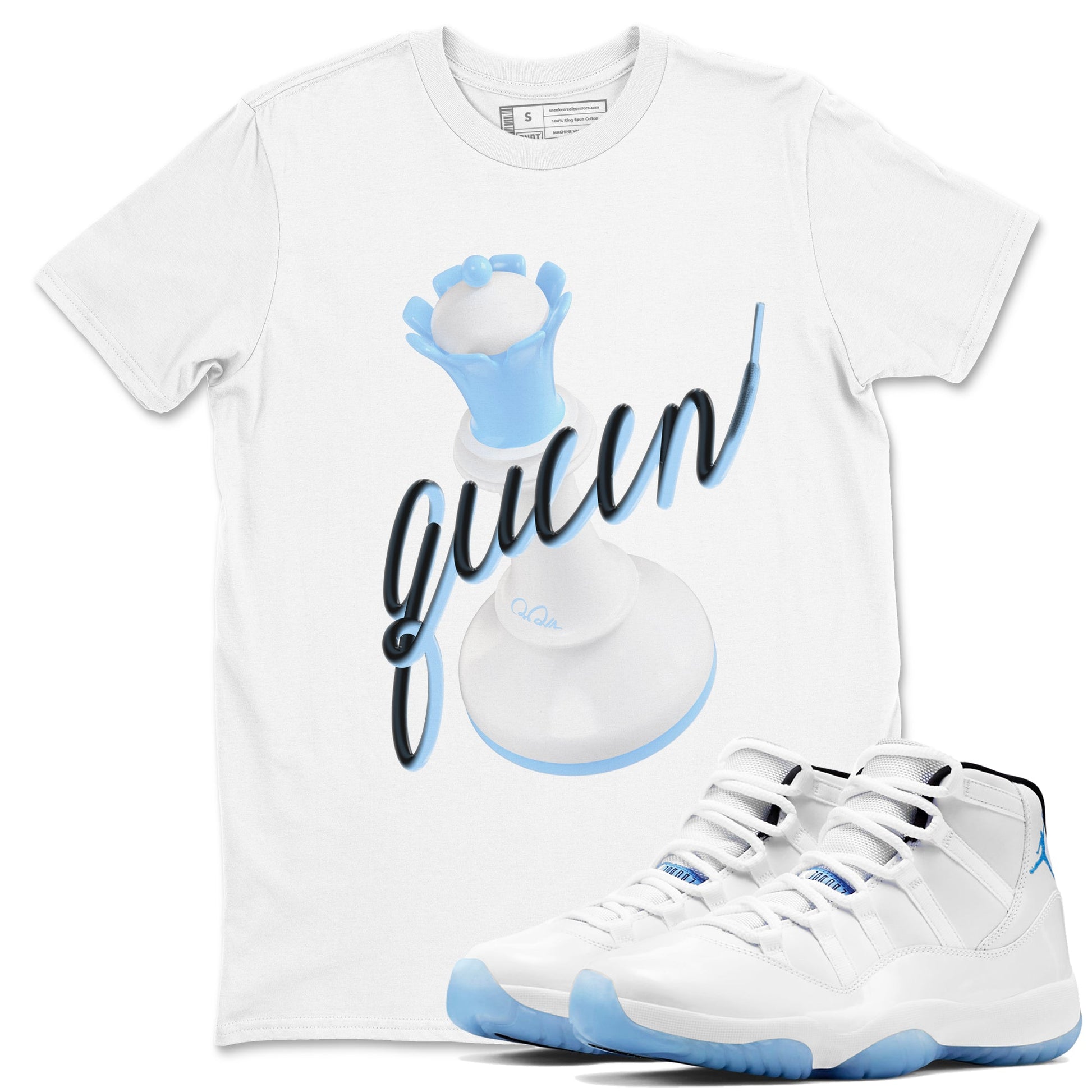 11s Retro Legend Blue shirts to match jordans 3D Queen sneaker match tees Air Jordan 11 Legend Blue best t shirts to wear with jordans SNRT Sneaker Tees unisex cotton White 1 shirts