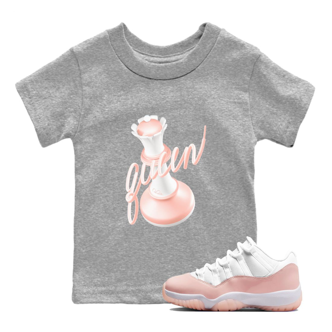 11s Legend Pink shirts to match jordans 3D Queen sneaker match tees Air Jordan 11 Legend Pink SNRT Sneaker Tees streetwear brand Baby and Youth Heather Grey 1 cotton tee
