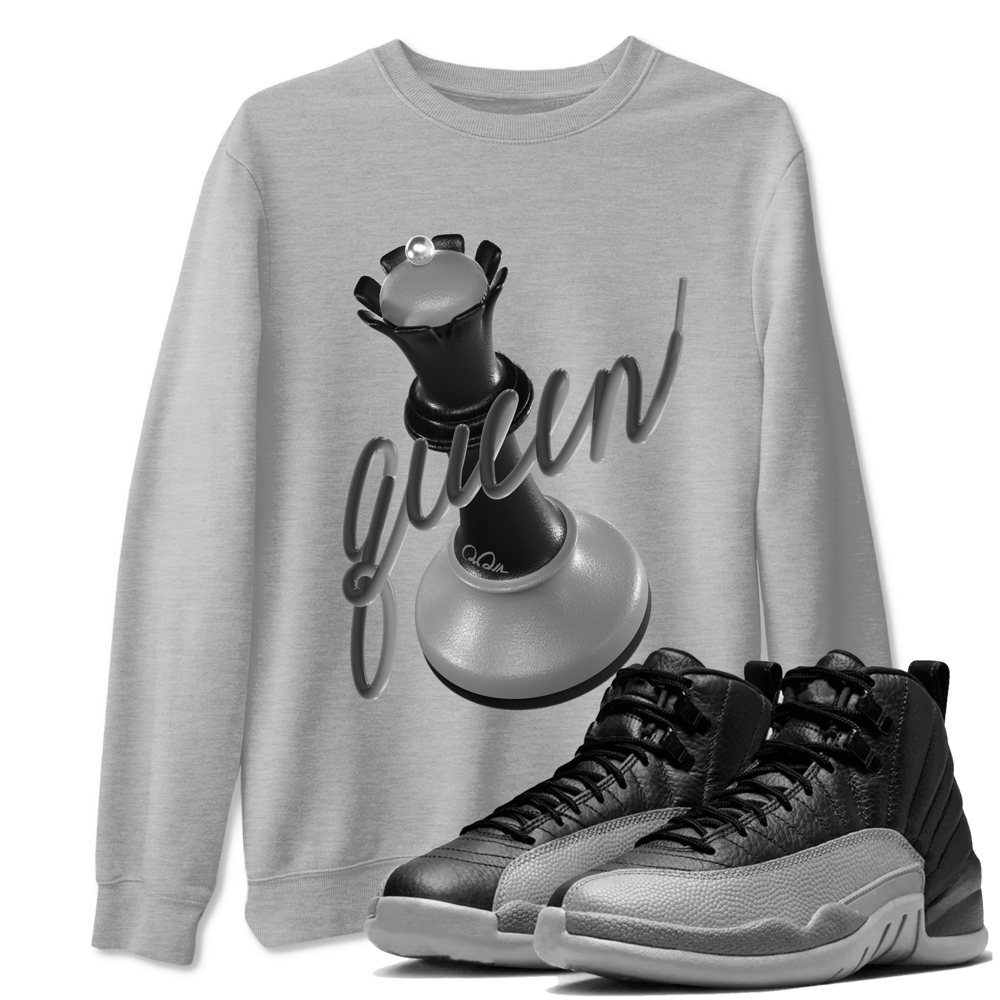 12s Black Wolf Grey shirts to match jordans 3D Queen sneaker match tees Air Jordan 12 Barons match shoes to clothes SNRT Sneaker Tees unisex cotton Heather Grey 1 shirts