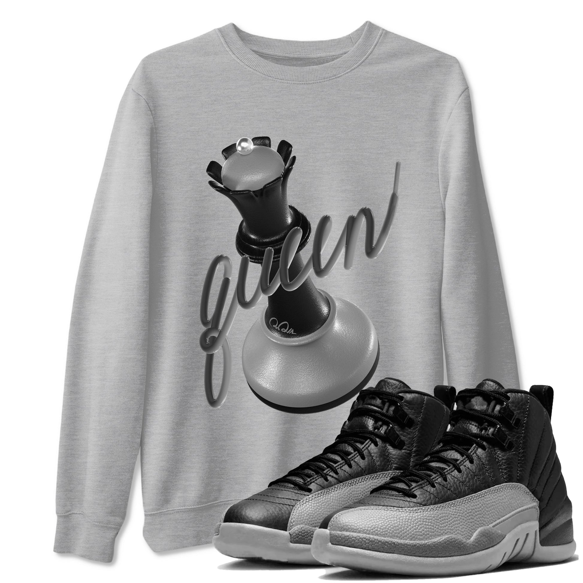 12s Black Wolf Grey shirts to match jordans 3D Queen sneaker match tees Air Jordan 12 Barons match shoes to clothes SNRT Sneaker Tees unisex cotton Heather Grey 1 shirts