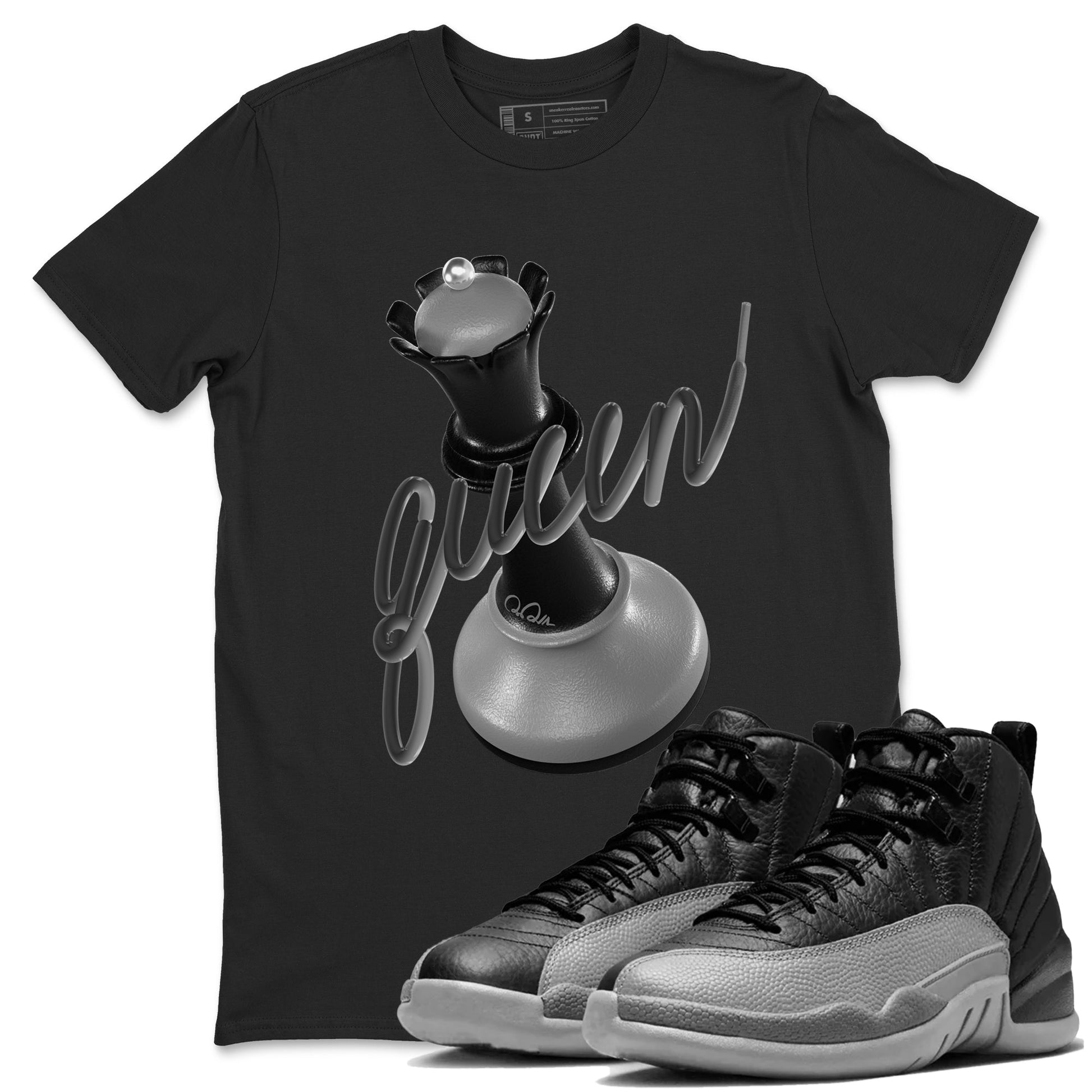 12s Black Wolf Grey shirts to match jordans 3D Queen sneaker match tees Air Jordan 12 Barons match shoes to clothes SNRT Sneaker Tees unisex cotton Black 1 shirts
