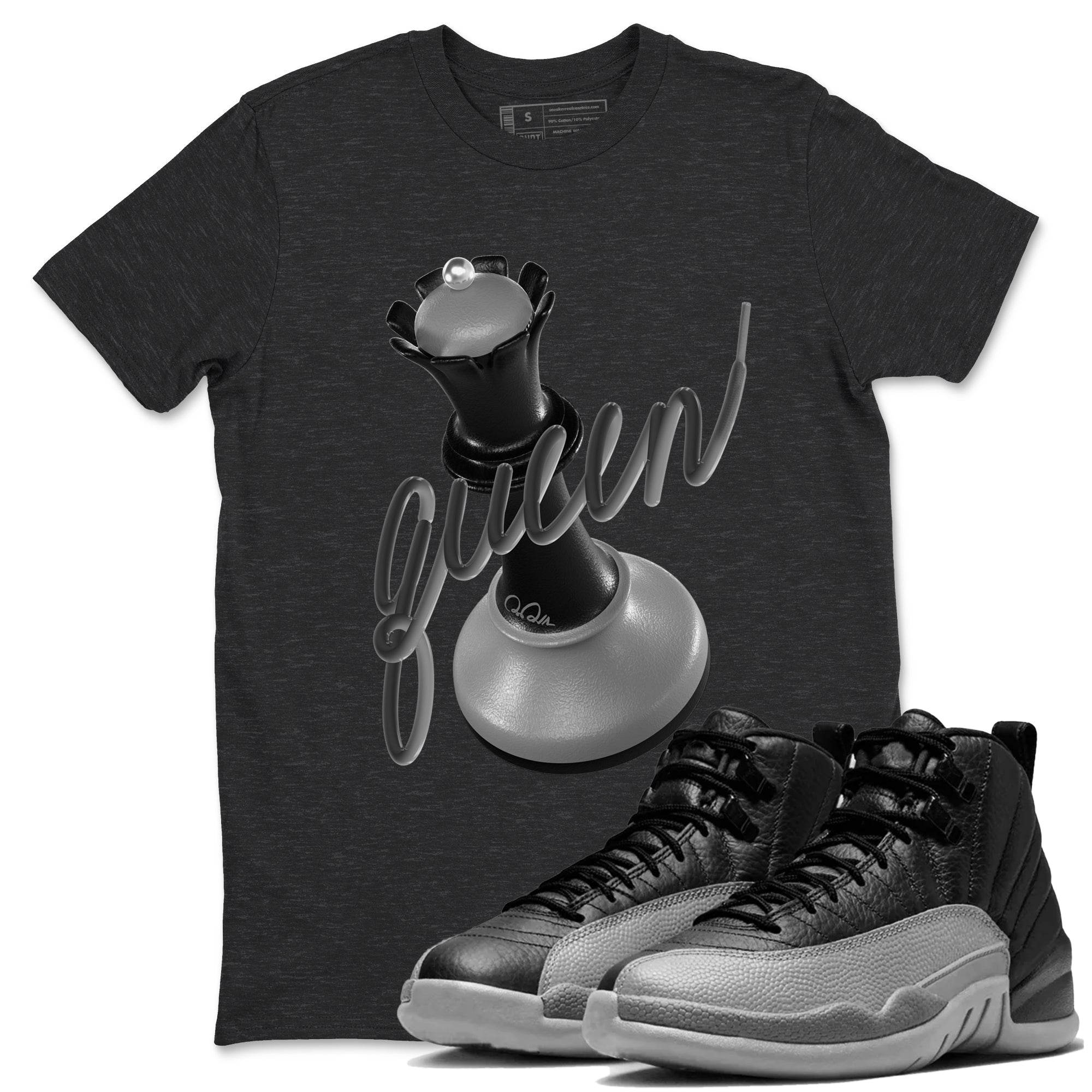 12s Black Wolf Grey shirts to match jordans 3D Queen sneaker match tees Air Jordan 12 Barons match shoes to clothes SNRT Sneaker Tees unisex cotton Charcoal Heather 1 shirts