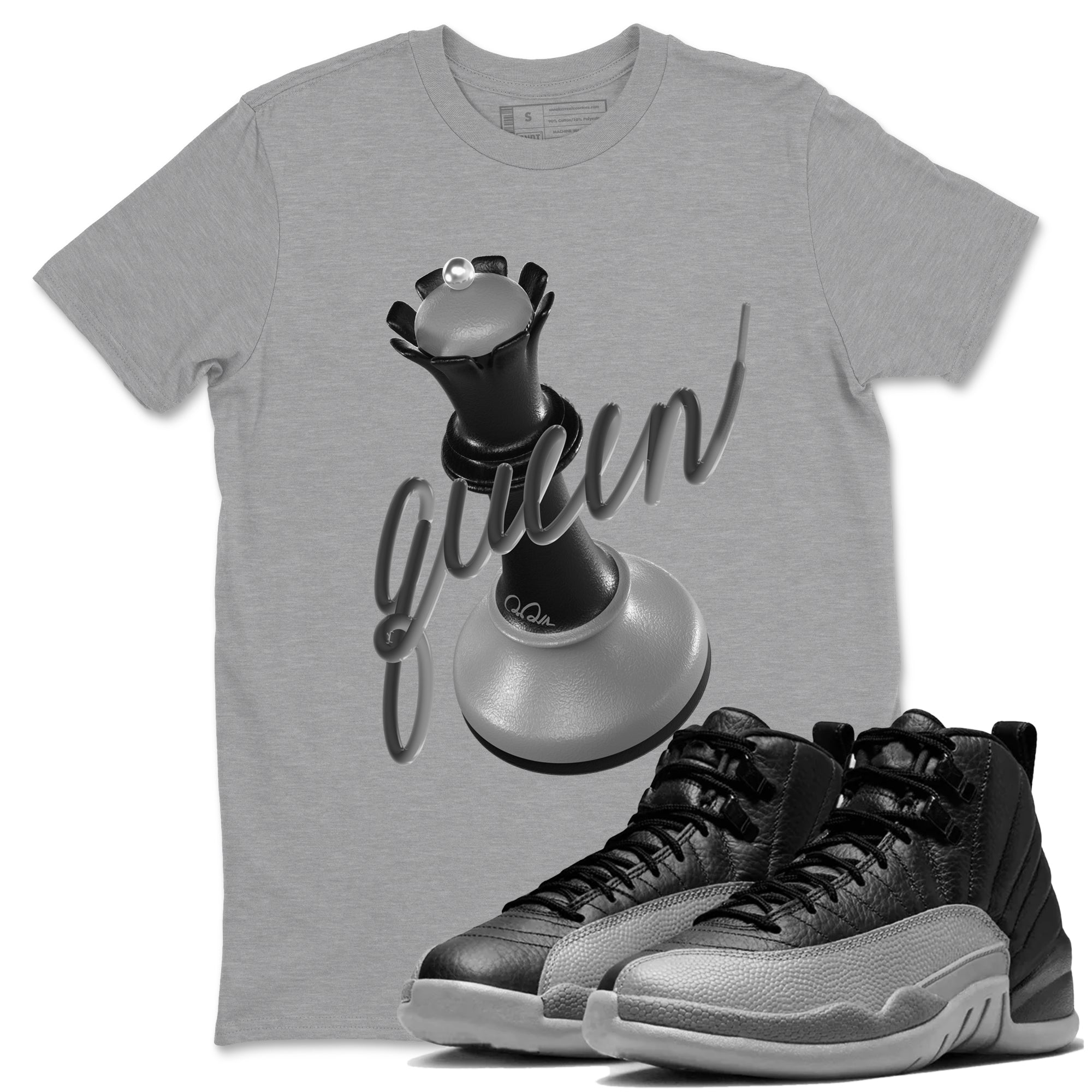 12s Black Wolf Grey shirts to match jordans 3D Queen sneaker match tees Air Jordan 12 Barons match shoes to clothes SNRT Sneaker Tees unisex cotton Heather Grey 1 shirts