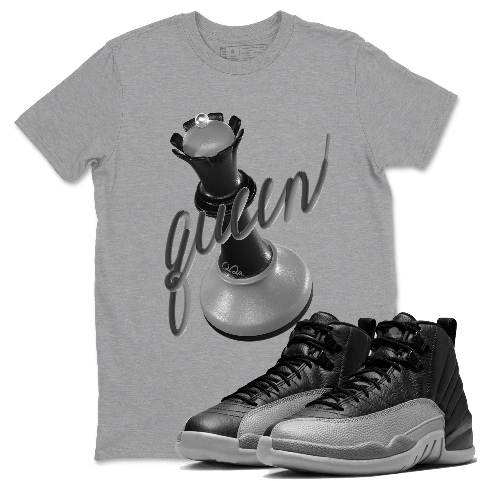 12s Black Wolf Grey shirts to match jordans 3D Queen sneaker match tees Air Jordan 12 Barons match shoes to clothes SNRT Sneaker Tees unisex cotton Heather Grey 1 shirts
