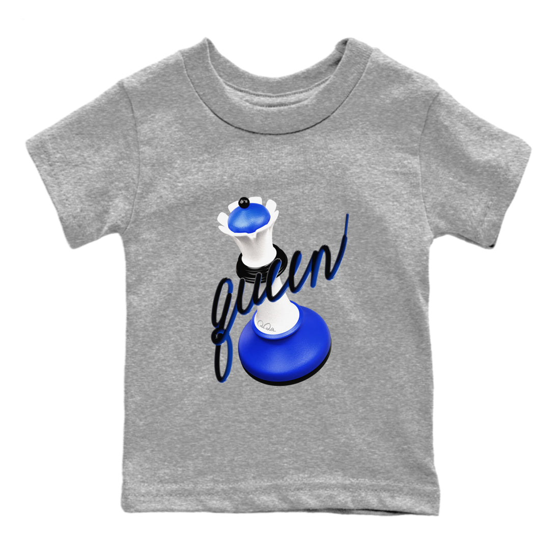 12s Blueberry shirts to match jordans 3D Queen best t shirts to wear with jordans AJ12 White and Game Royal match shoes to clothes SNRT Sneaker Tees Youth Baby Heather Grey 2 tee