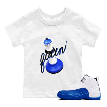 12s Blueberry shirts to match jordans 3D Queen best t shirts to wear with jordans AJ12 White and Game Royal match shoes to clothes SNRT Sneaker Tees Youth Baby White 1 tee