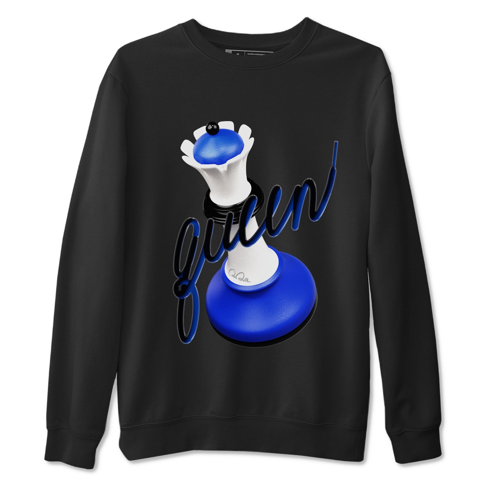 12s Blueberry shirts to match jordans 3D Queen best t shirts to wear with jordans AJ12 White and Game Royal match shoes to clothes SNRT Sneaker Tees unisex cotton Black 2 shirts