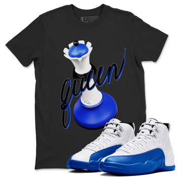 12s Blueberry shirts to match jordans 3D Queen best t shirts to wear with jordans AJ12 White and Game Royal match shoes to clothes SNRT Sneaker Tees unisex cotton Black 1 shirts