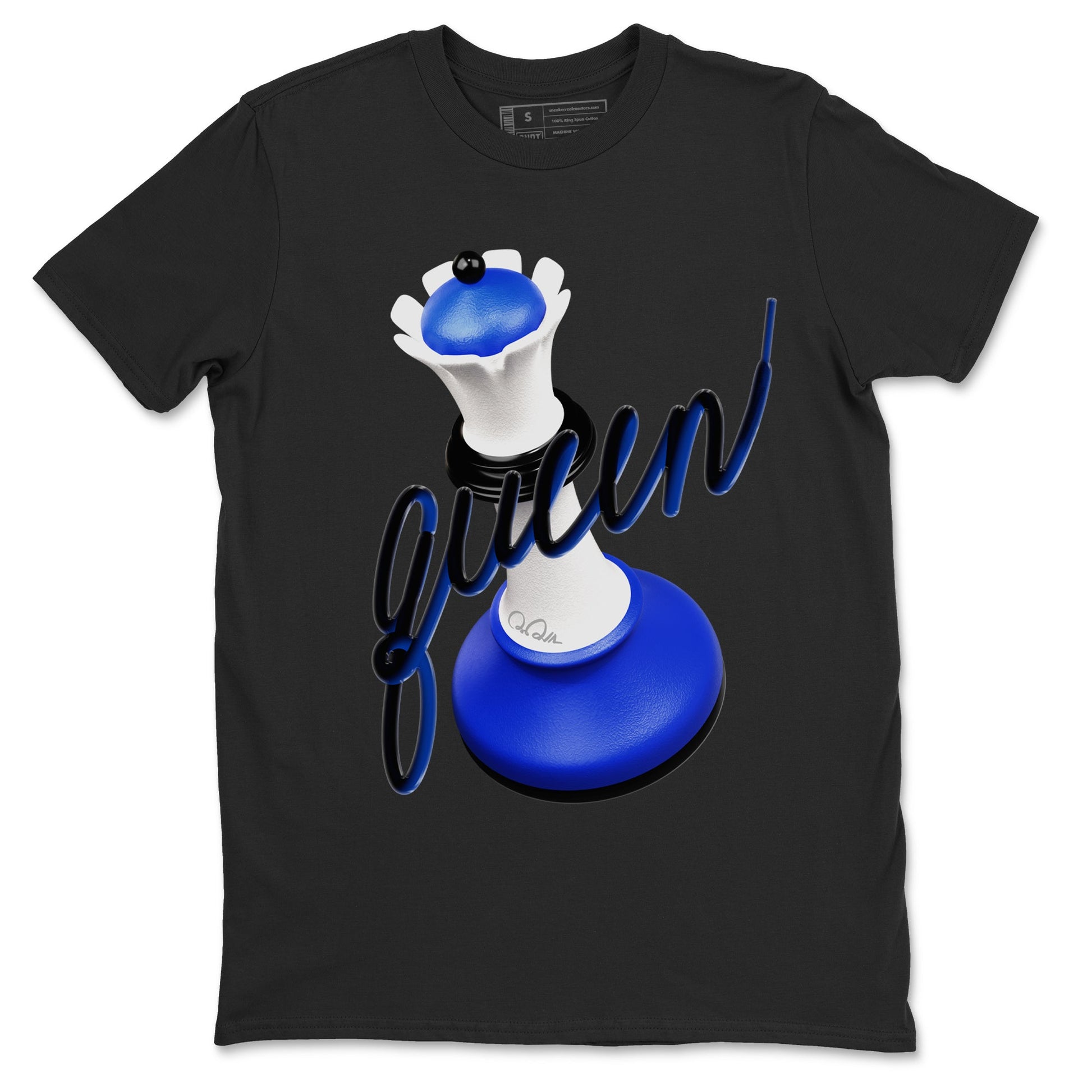 12s Blueberry shirts to match jordans 3D Queen best t shirts to wear with jordans AJ12 White and Game Royal match shoes to clothes SNRT Sneaker Tees unisex cotton Black 2 shirts