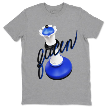 12s Blueberry shirts to match jordans 3D Queen best t shirts to wear with jordans AJ12 White and Game Royal match shoes to clothes SNRT Sneaker Tees unisex cotton Heather Grey 2 shirts