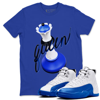 12s Blueberry shirts to match jordans 3D Queen best t shirts to wear with jordans AJ12 White and Game Royal match shoes to clothes SNRT Sneaker Tees unisex cotton Royal Blue 1 shirts