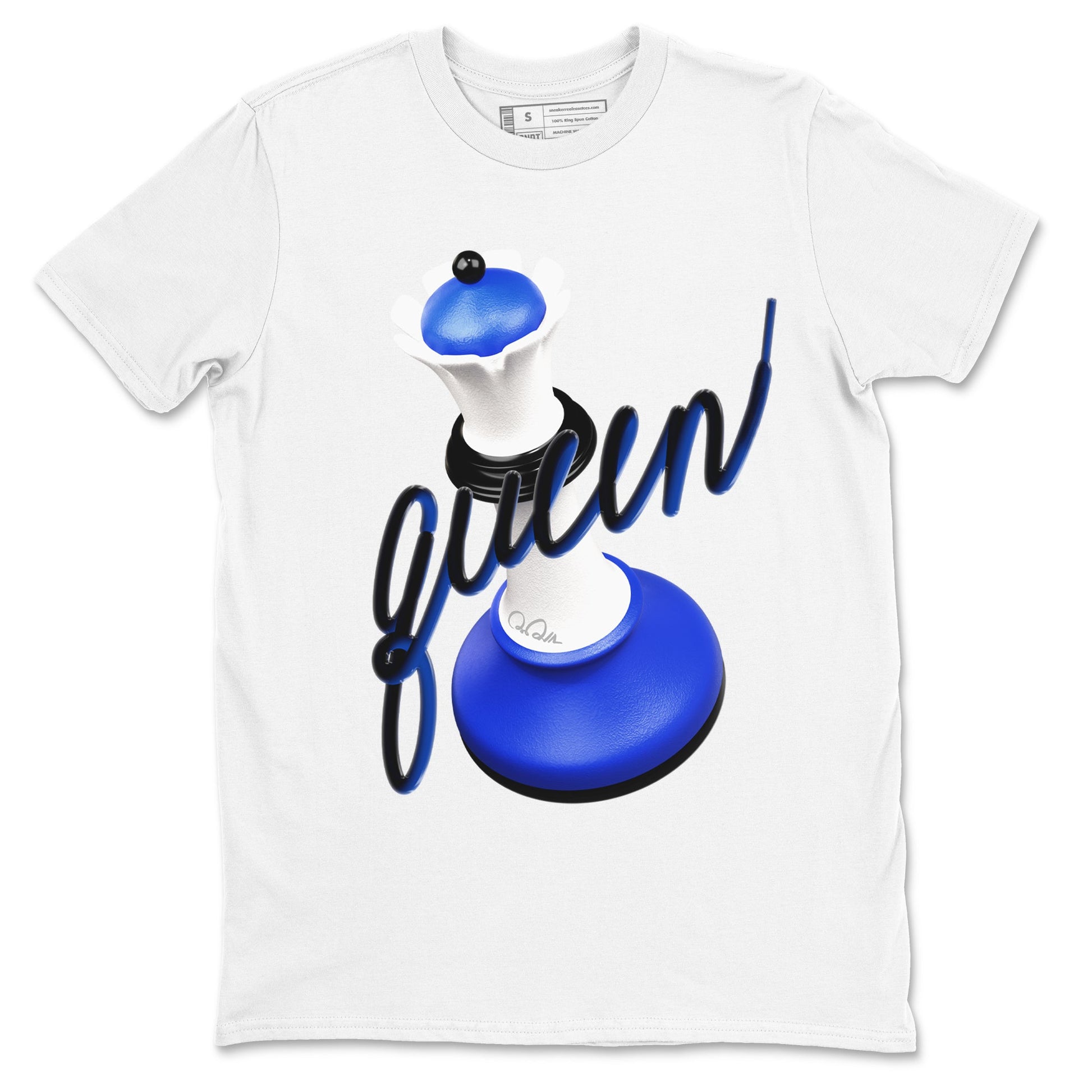 12s Blueberry shirts to match jordans 3D Queen best t shirts to wear with jordans AJ12 White and Game Royal match shoes to clothes SNRT Sneaker Tees unisex cotton White 2 shirts