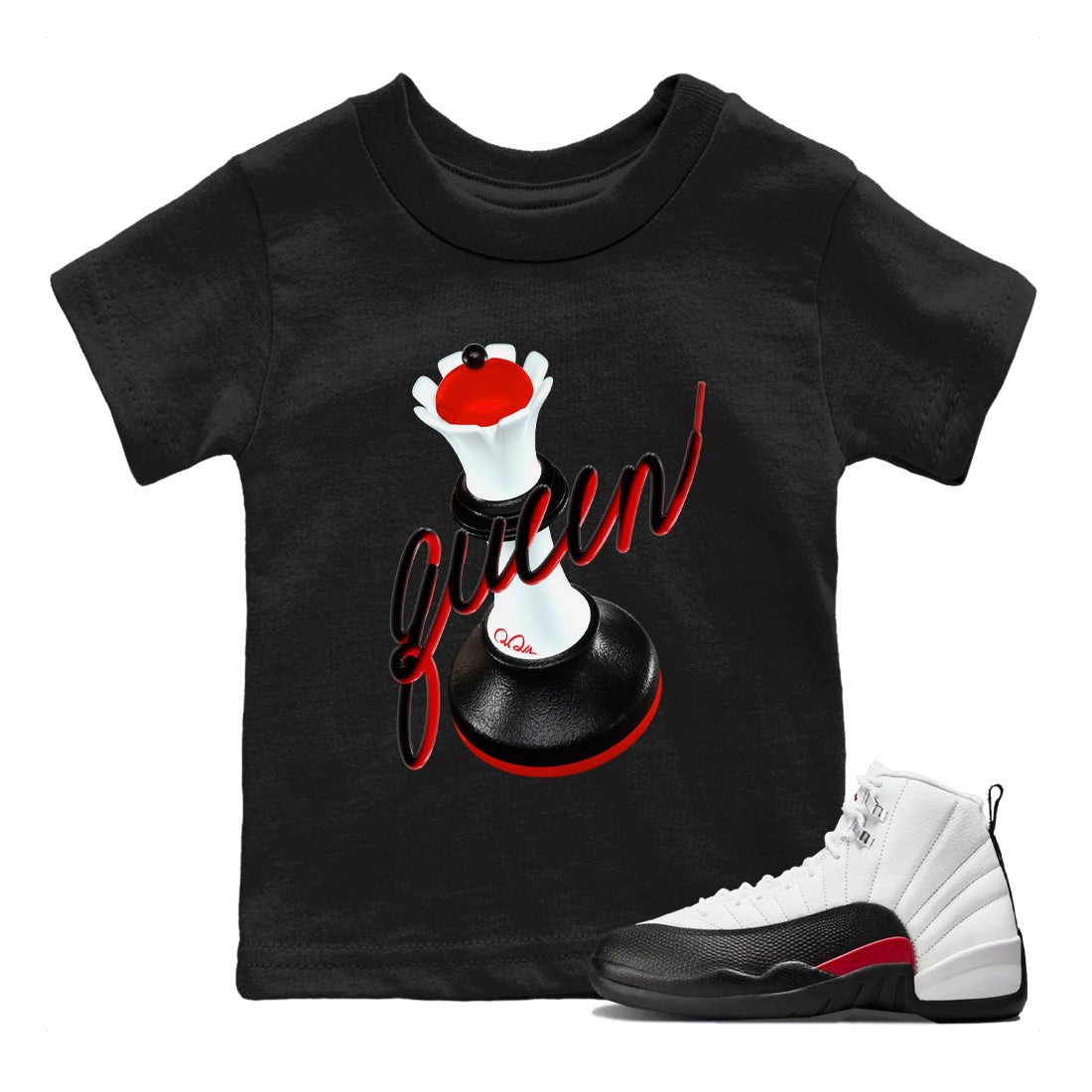 12s Taxi Flip shirts to match jordans 3D Queen sneaker match tees Air Jordan 12 Taxi Flip SNRT Sneaker Tees streetwear brand Baby and Youth Black 1 cotton tee
