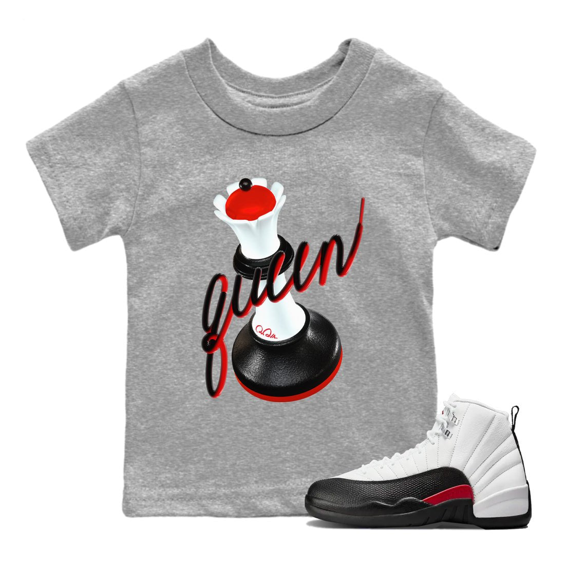 12s Taxi Flip shirts to match jordans 3D Queen sneaker match tees Air Jordan 12 Taxi Flip SNRT Sneaker Tees streetwear brand Baby and Youth Heather Grey 1 cotton tee
