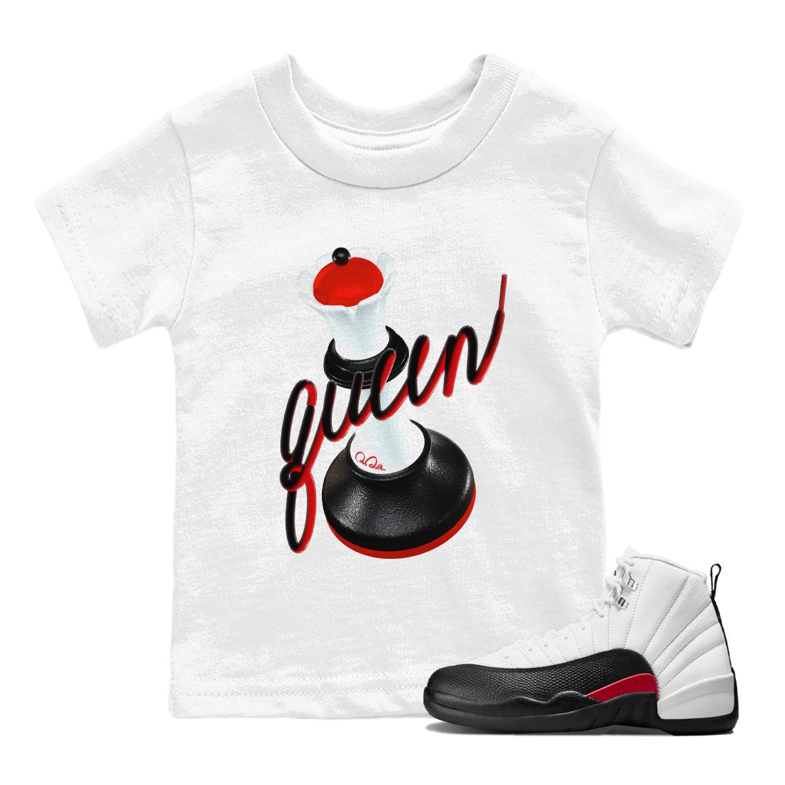 12s Taxi Flip shirts to match jordans 3D Queen sneaker match tees Air Jordan 12 Taxi Flip SNRT Sneaker Tees streetwear brand Baby and Youth White 1 cotton tee