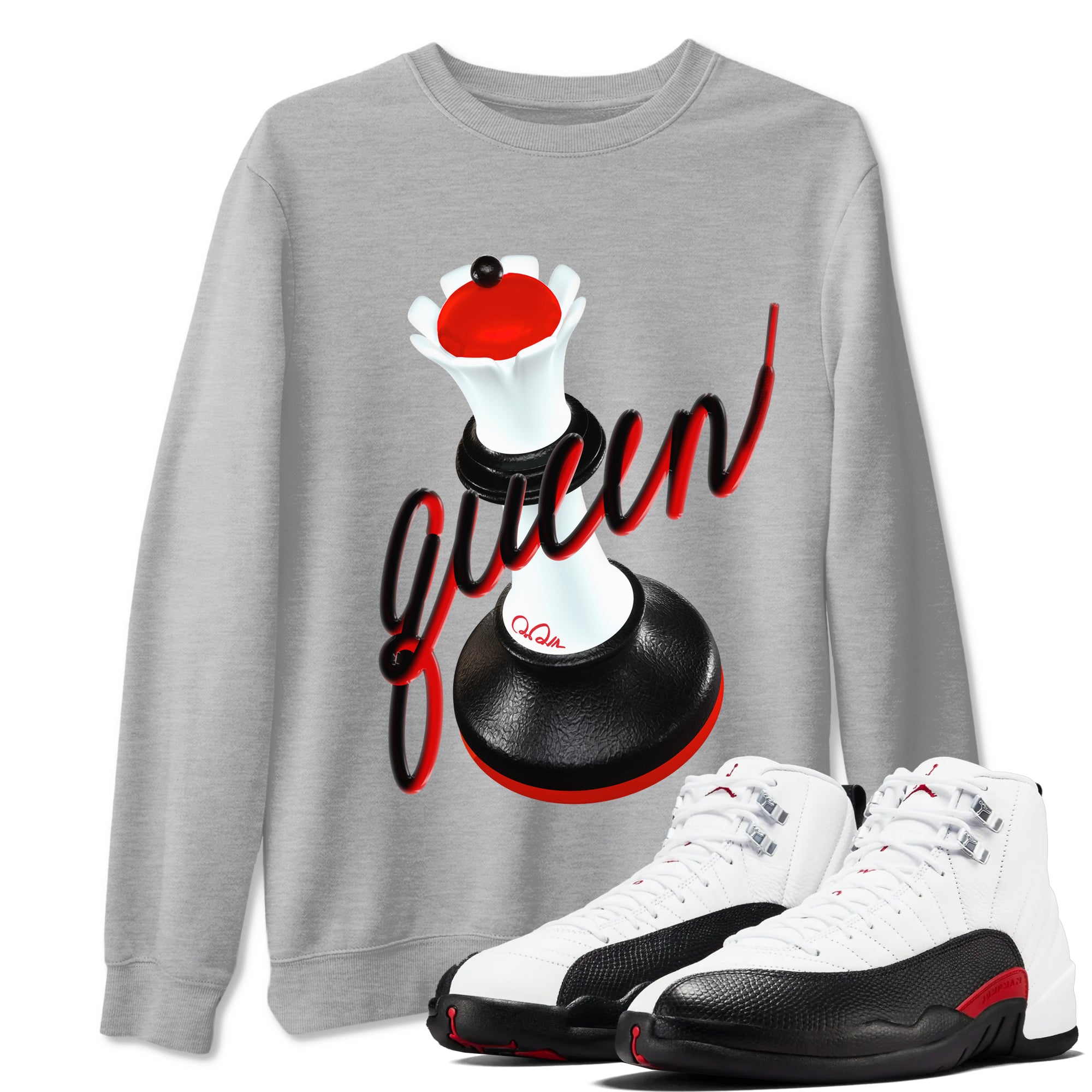 12s Taxi Flip shirts to match jordans 3D Queen sneaker match tees Air Jordan 12 Taxi Flip SNRT Sneaker Tees streetwear brand Heather Grey 1 unisex cotton tee