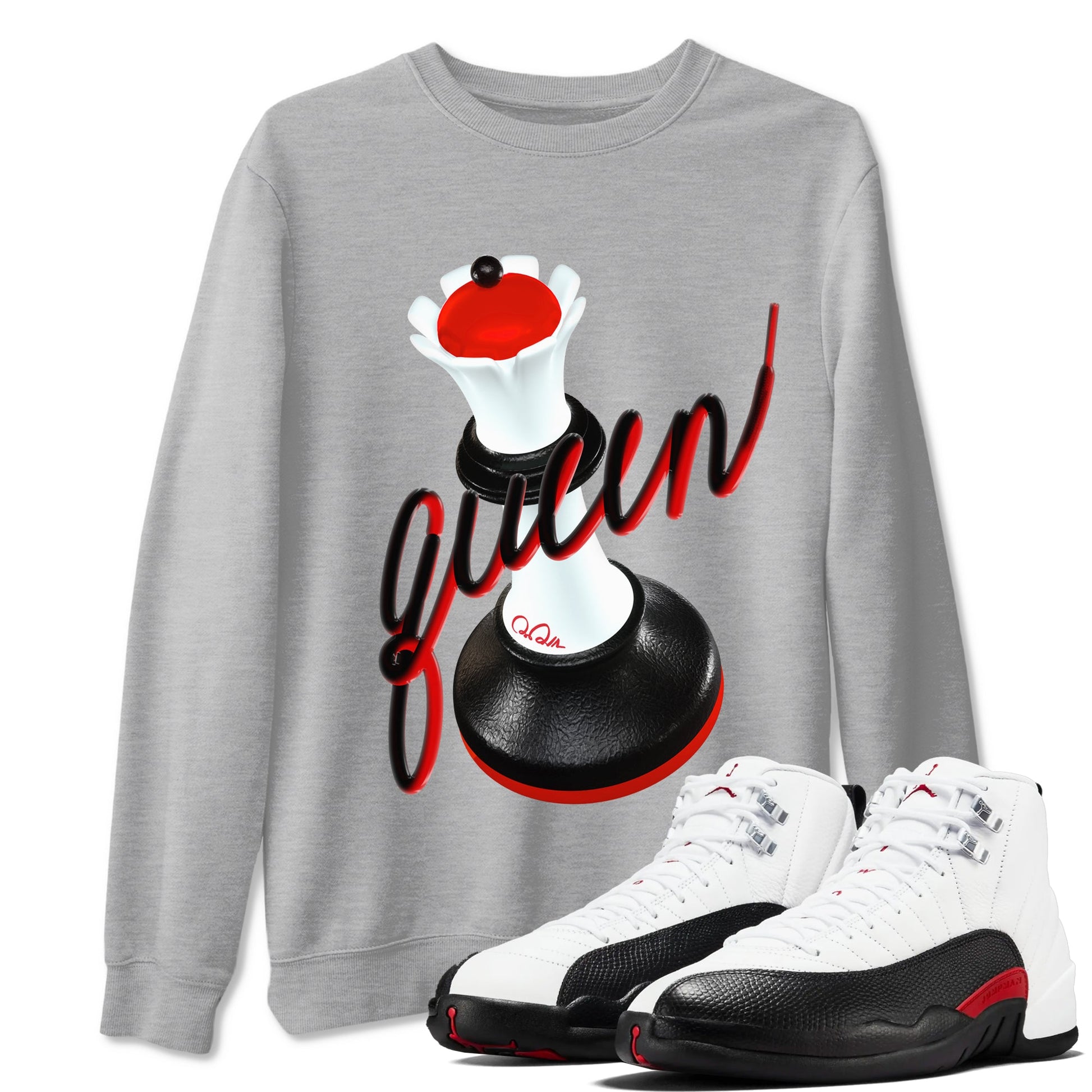 12s Taxi Flip shirts to match jordans 3D Queen sneaker match tees Air Jordan 12 Taxi Flip SNRT Sneaker Tees streetwear brand Heather Grey 1 unisex cotton tee