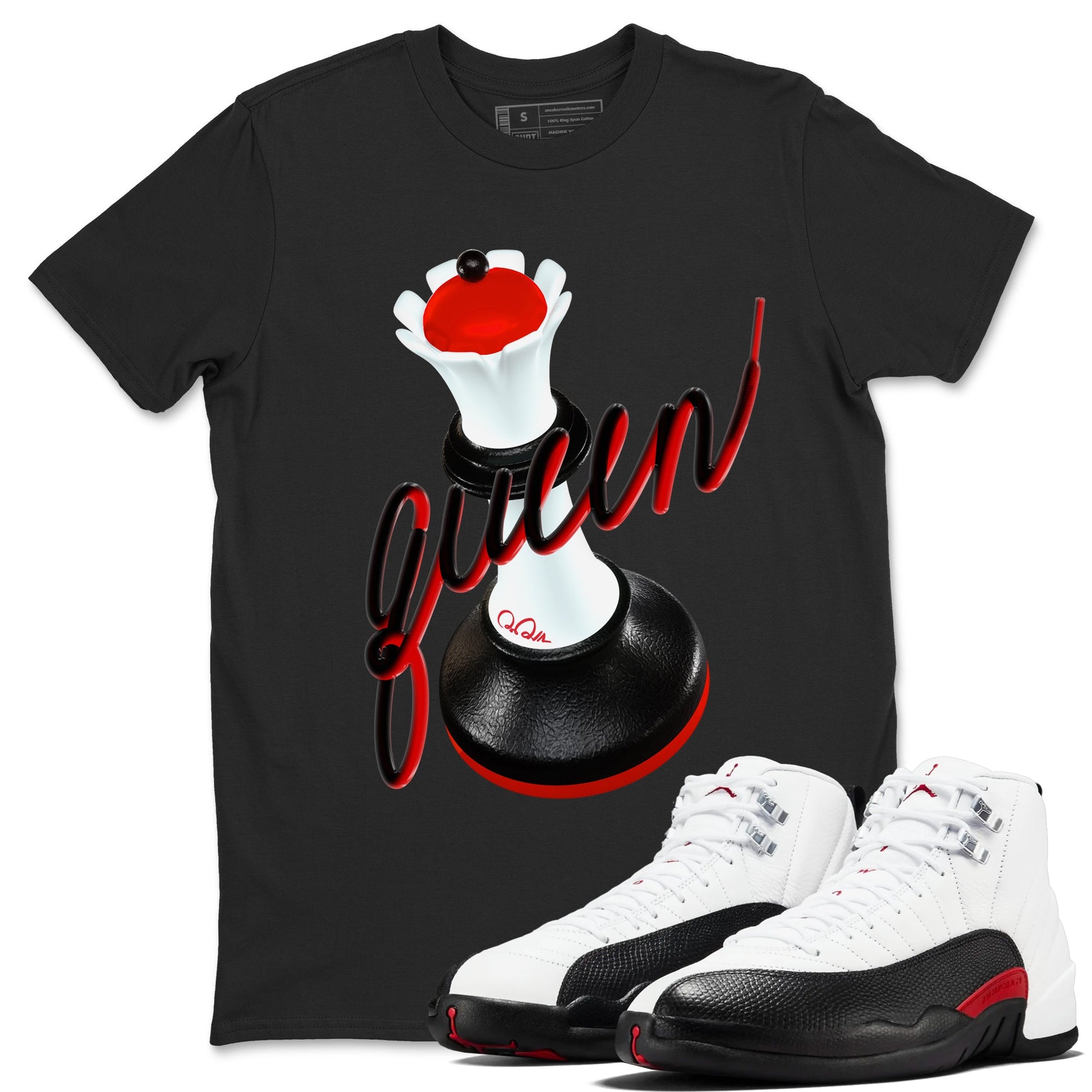 12s Taxi Flip shirts to match jordans 3D Queen sneaker match tees Air Jordan 12 Taxi Flip SNRT Sneaker Tees streetwear brand Black 1 unisex cotton tee
