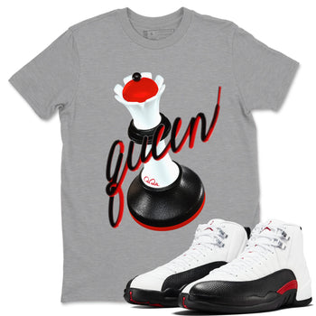 12s Taxi Flip shirts to match jordans 3D Queen sneaker match tees Air Jordan 12 Taxi Flip SNRT Sneaker Tees streetwear brand Heather Grey 1 unisex cotton tee