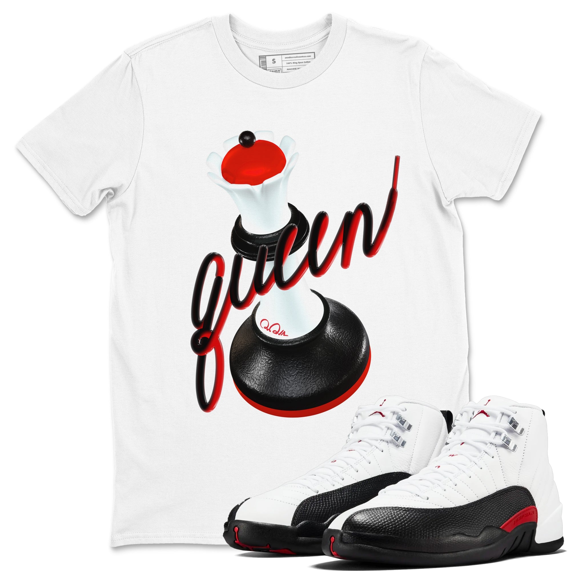 12s Taxi Flip shirts to match jordans 3D Queen sneaker match tees Air Jordan 12 Taxi Flip SNRT Sneaker Tees streetwear brand White 1 unisex cotton tee