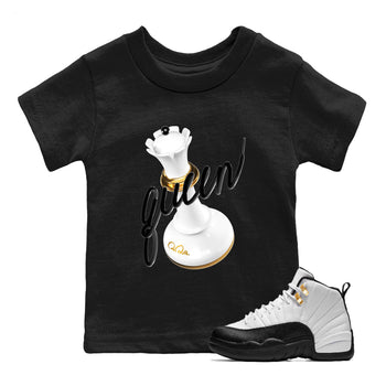 12s Taxi Sneaker match tees – Sneaker Tees To Match Air Jordan 12 Taxi Shoes – 3D Queen Kids T-Shirt Black 1