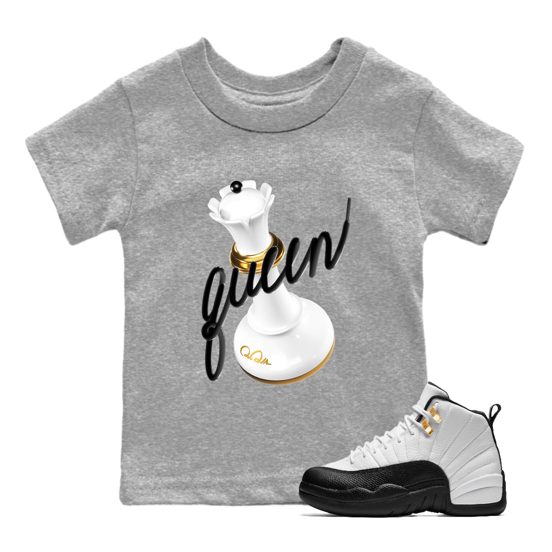 12s Taxi Sneaker match tees – Sneaker Tees To Match Air Jordan 12 Taxi Shoes – 3D Queen Kids T-Shirt Heather Grey 1
