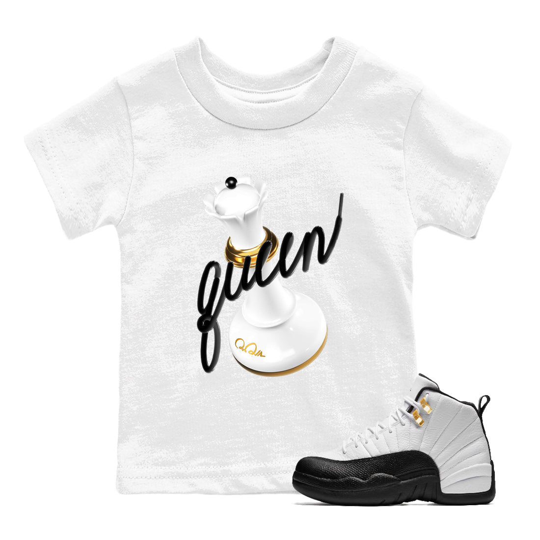 12s Taxi Sneaker match tees – Sneaker Tees To Match Air Jordan 12 Taxi Shoes – 3D Queen Kids T-Shirt White 1