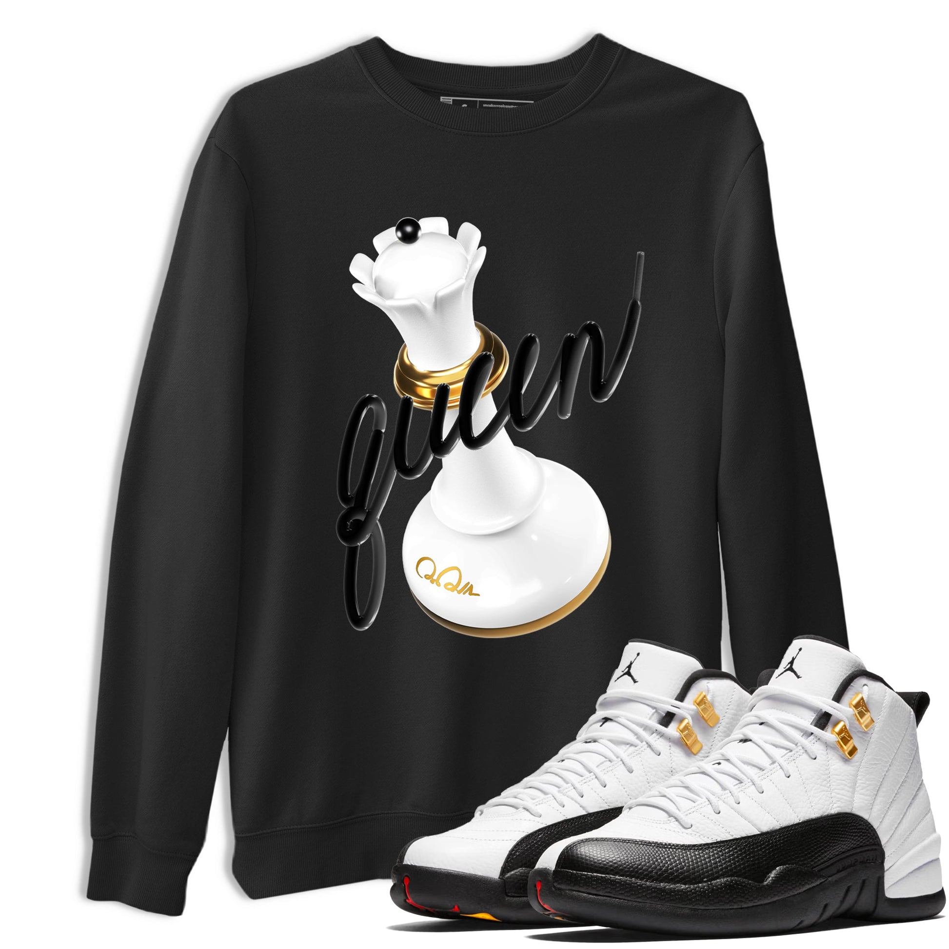 12s Taxi Sneaker match tees – Sneaker Tees To Match Air Jordan 12 Taxi Shoes – 3D Queen Tee Black 1