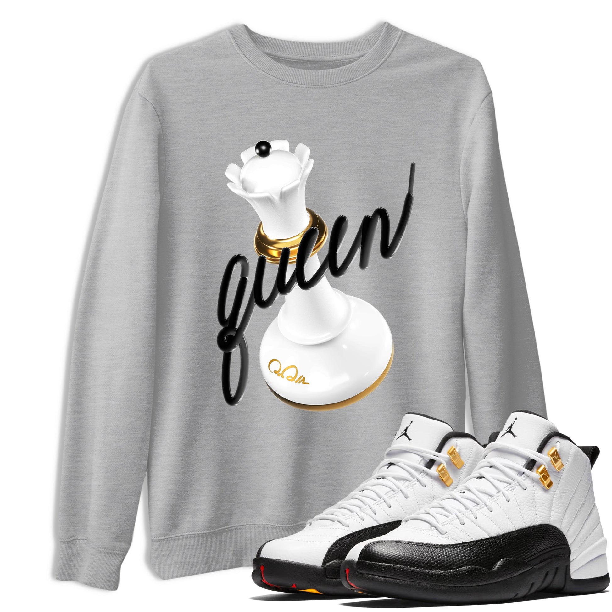 12s Taxi Sneaker match tees – Sneaker Tees To Match Air Jordan 12 Taxi Shoes – 3D Queen Tee Heather Grey 1