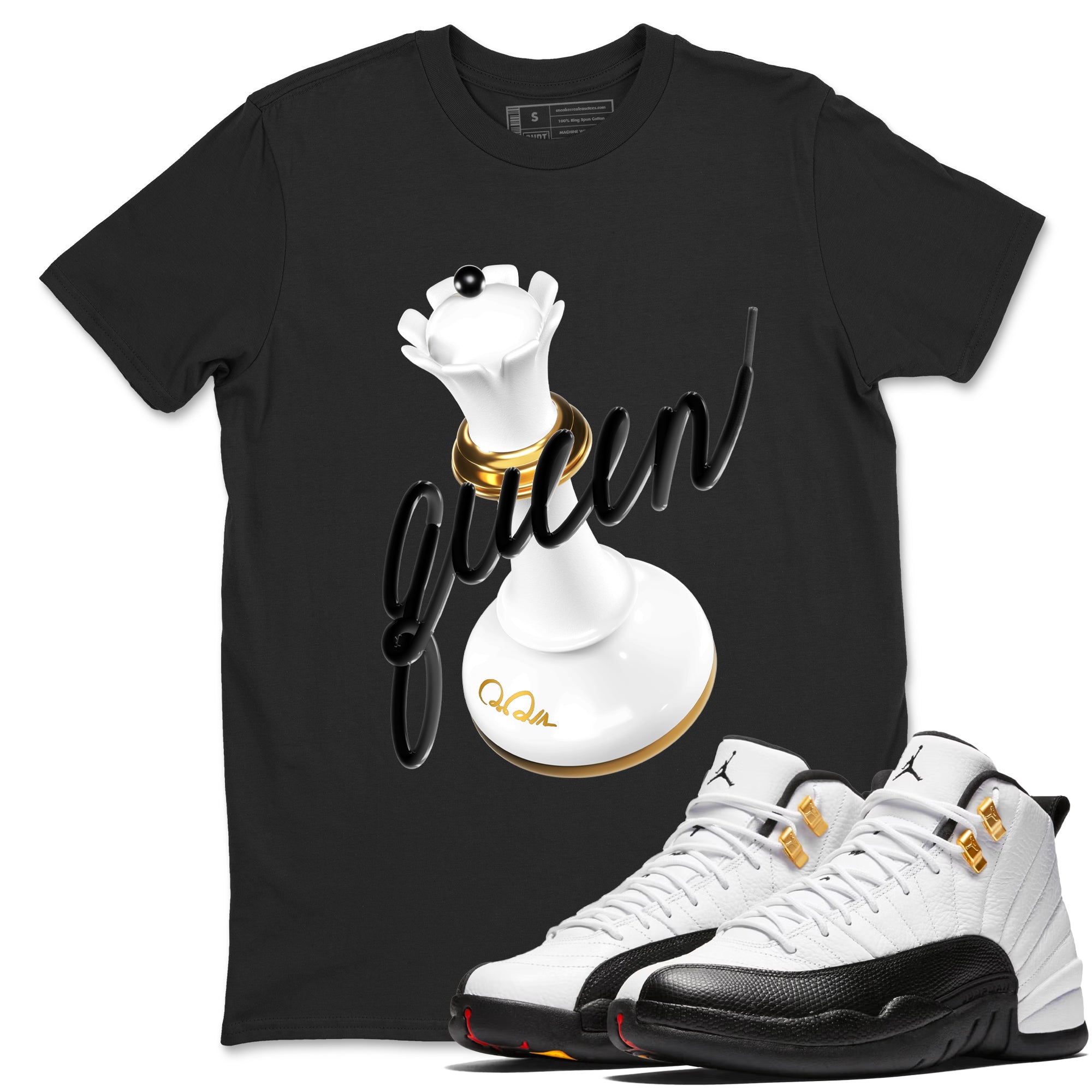 12s Taxi Sneaker match tees – Sneaker Tees To Match Air Jordan 12 Taxi Shoes – 3D Queen Tee Black 1