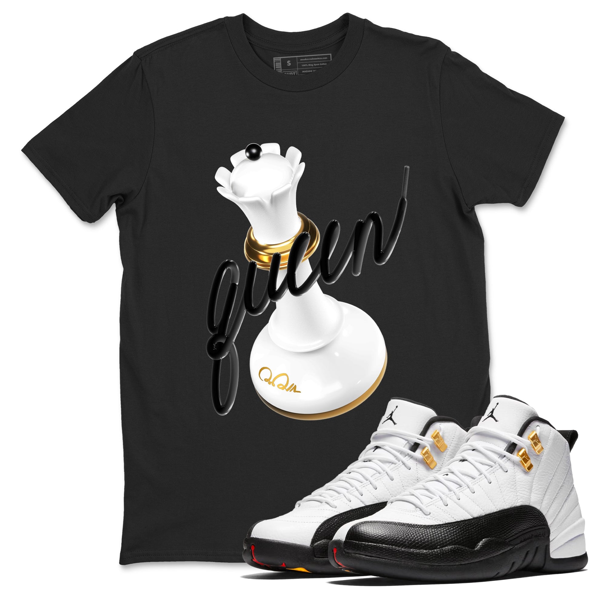 12s Taxi Sneaker match tees – Sneaker Tees To Match Air Jordan 12 Taxi Shoes – 3D Queen Tee Black 1