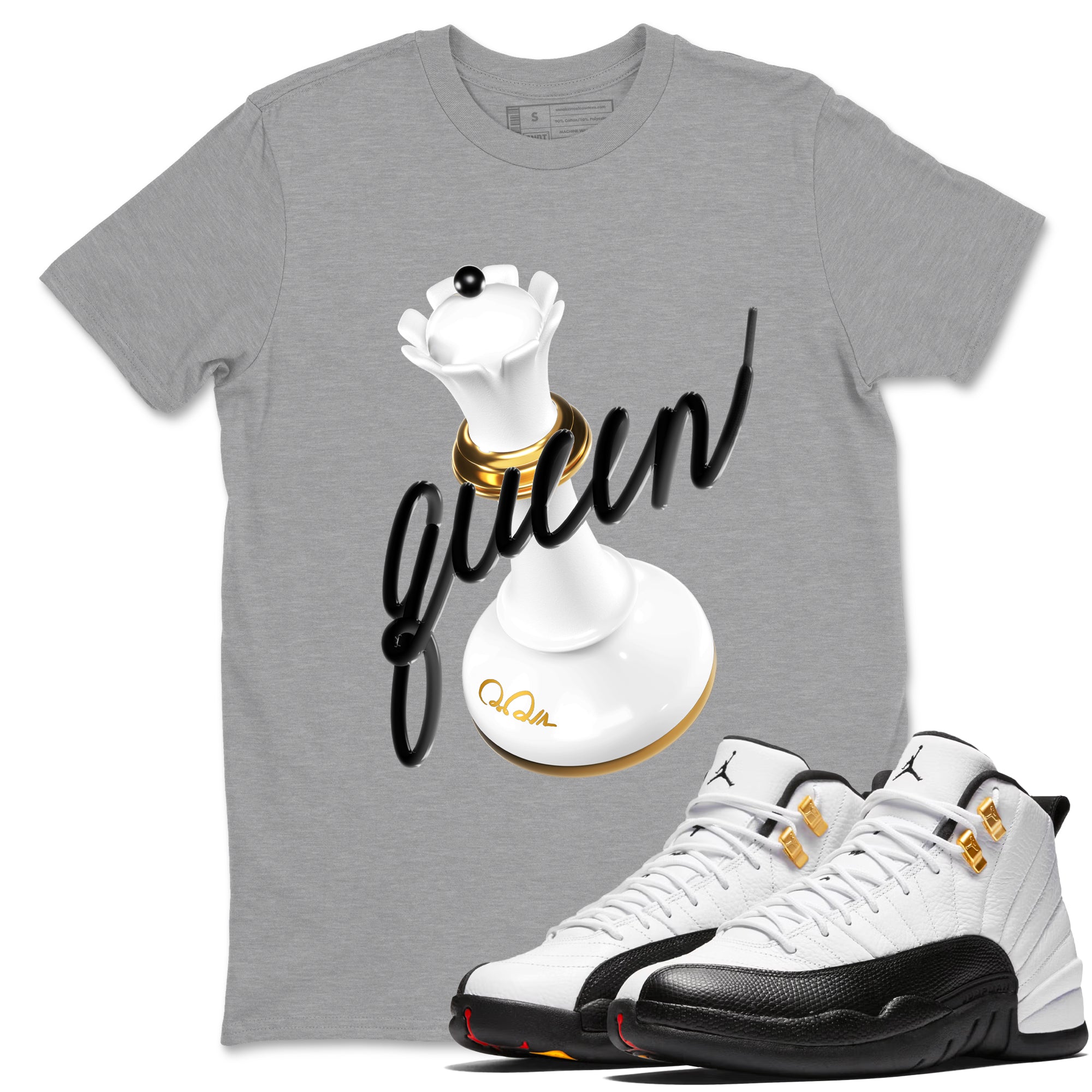 12s Taxi Sneaker match tees – Sneaker Tees To Match Air Jordan 12 Taxi Shoes – 3D Queen Tee Heather Grey 1