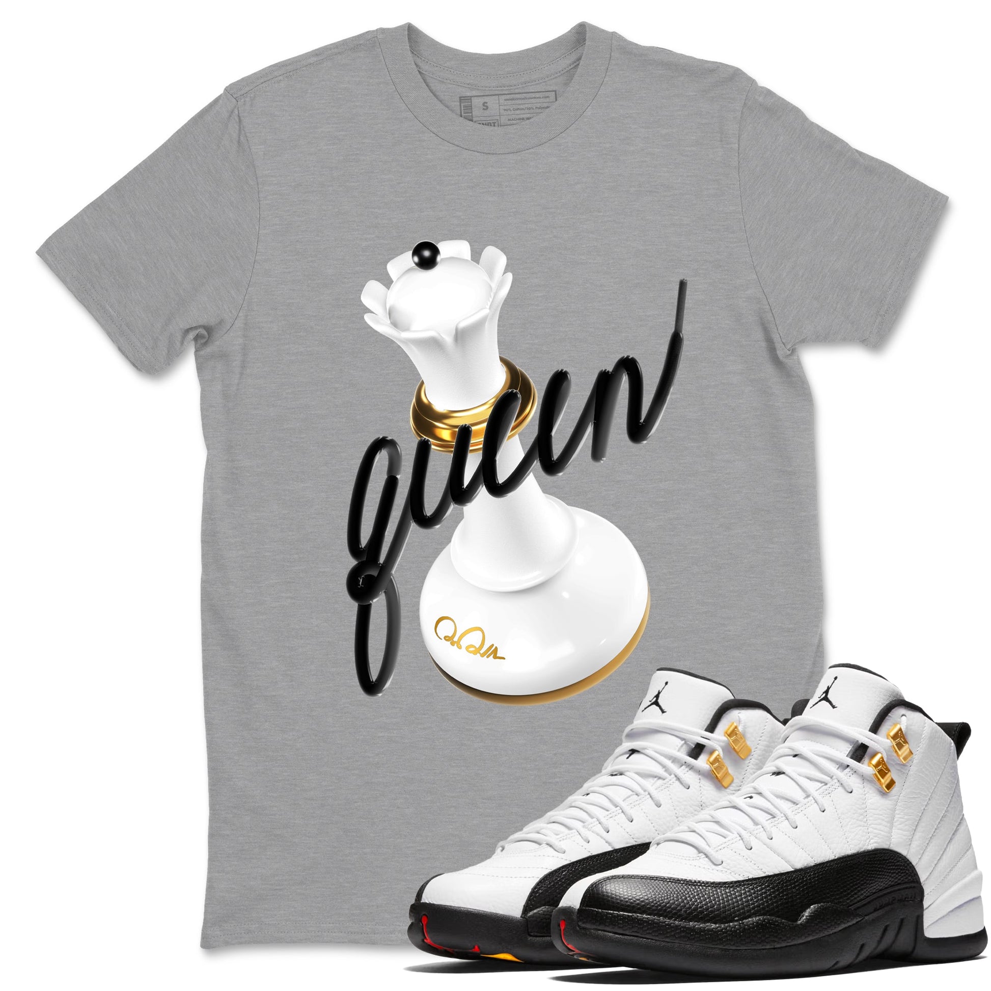 12s Taxi Sneaker match tees – Sneaker Tees To Match Air Jordan 12 Taxi Shoes – 3D Queen Tee Heather Grey 1