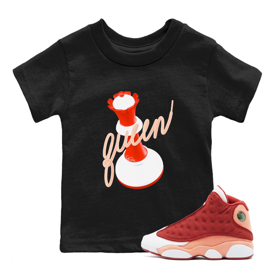 13s Dune Red shirts to match jordans 3D Queen sneaker match tees Air Jordan 13 Dune Red SNRT Sneaker Tees streetwear brand Baby and Youth Black 1 cotton tee