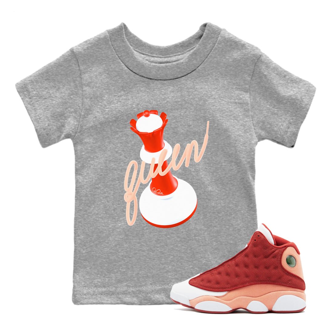 13s Dune Red shirts to match jordans 3D Queen sneaker match tees Air Jordan 13 Dune Red SNRT Sneaker Tees streetwear brand Baby and Youth Heather Grey 1 cotton tee