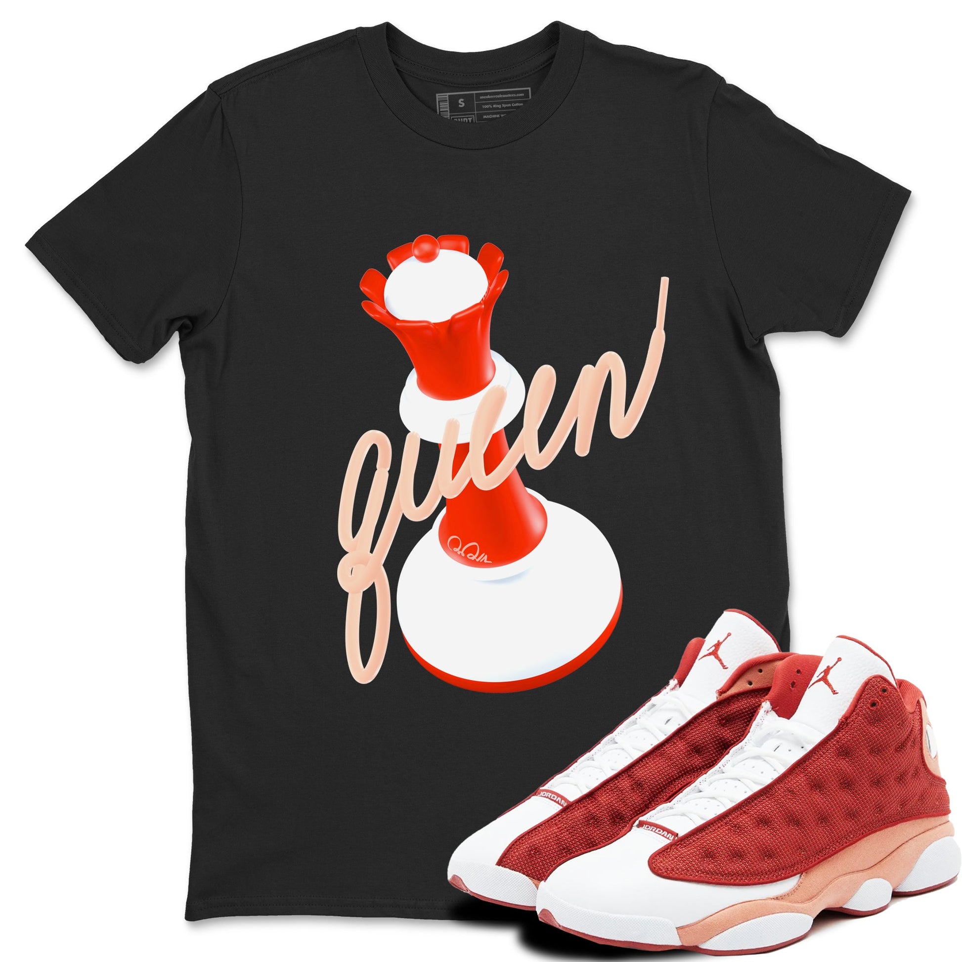 13s Dune Red shirts to match jordans 3D Queen sneaker match tees Air Jordan 13 Dune Red SNRT Sneaker Tees streetwear brand Black 1 unisex cotton tee