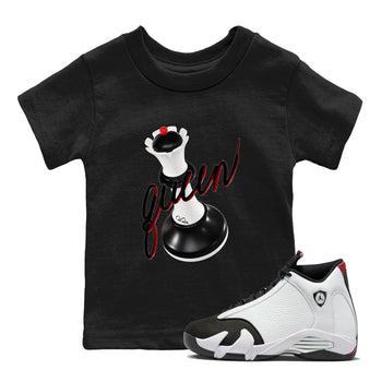 14s Black Toe shirts to match jordans 3D Queen graphic tees Air Jordan 14 Black Toe t shirts to match sneakers SNRT Sneaker Tees Youth Baby Black 1 tee