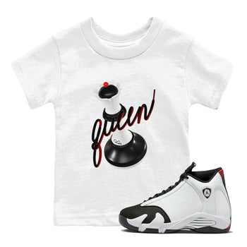14s Black Toe shirts to match jordans 3D Queen graphic tees Air Jordan 14 Black Toe t shirts to match sneakers SNRT Sneaker Tees Youth Baby White 1 tee