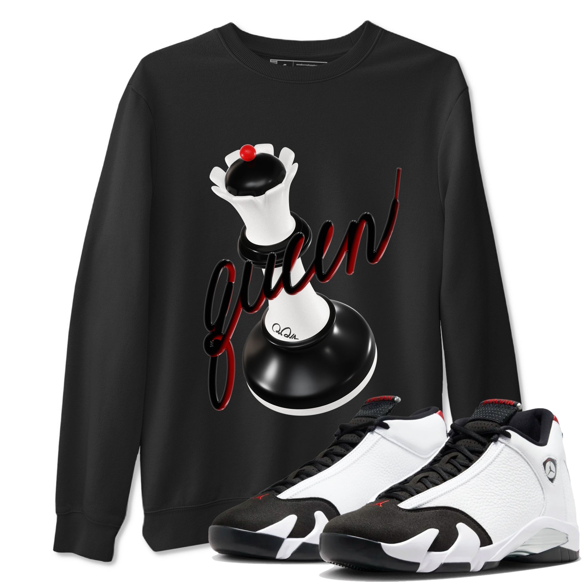 14s Black Toe shirts to match jordans 3D Queen graphic tees Air Jordan 14 Black Toe t shirts to match sneakers SNRT Sneaker Tees unisex cotton Black 1 shirts