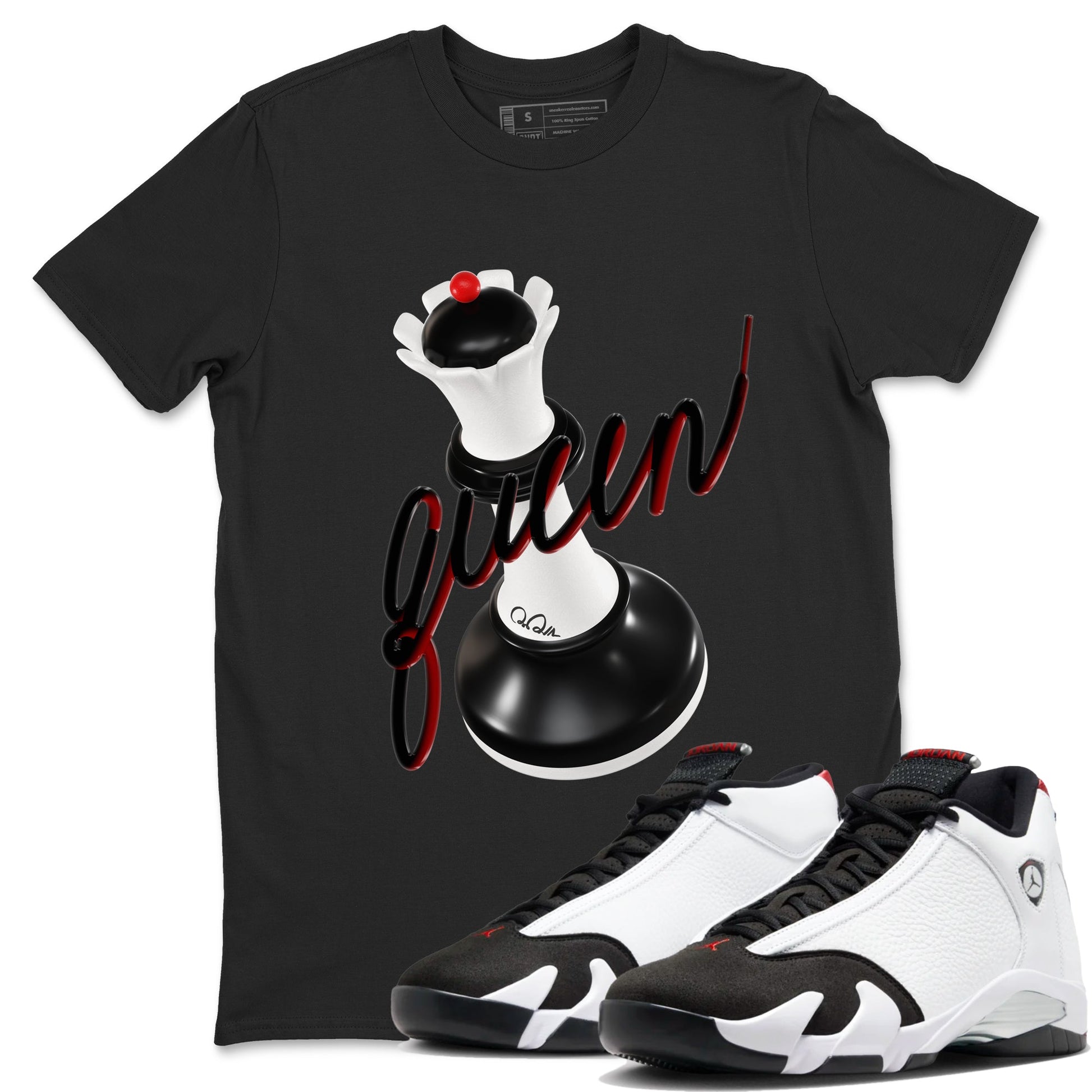 14s Black Toe shirts to match jordans 3D Queen graphic tees Air Jordan 14 Black Toe t shirts to match sneakers SNRT Sneaker Tees unisex cotton Black 1 shirts