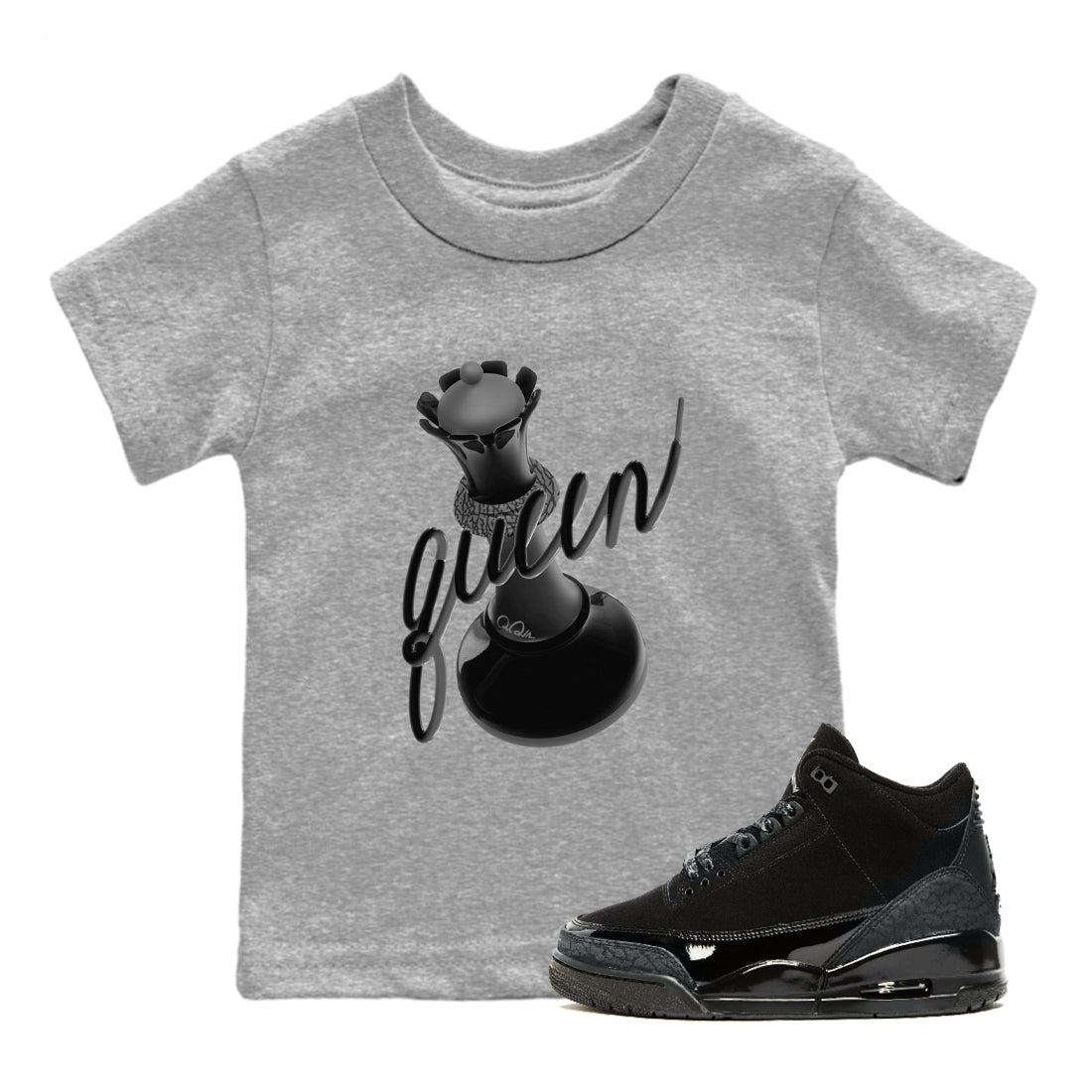 Air Jordan 3 Black Cat shirts to match jordans 3D Queen sneaker tees 3s Retro Black Cat best t-shirts to wear with jordans SNRT Sneaker Tees Youth Baby Heather Grey 1 tee