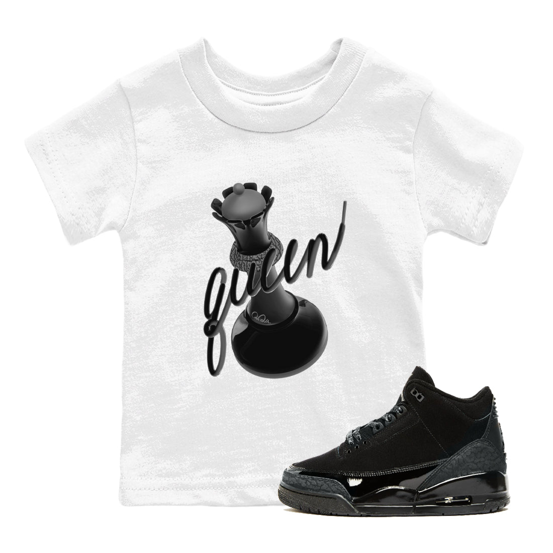 Air Jordan 3 Black Cat shirts to match jordans 3D Queen sneaker tees 3s Retro Black Cat best t-shirts to wear with jordans SNRT Sneaker Tees Youth Baby White 1 tee