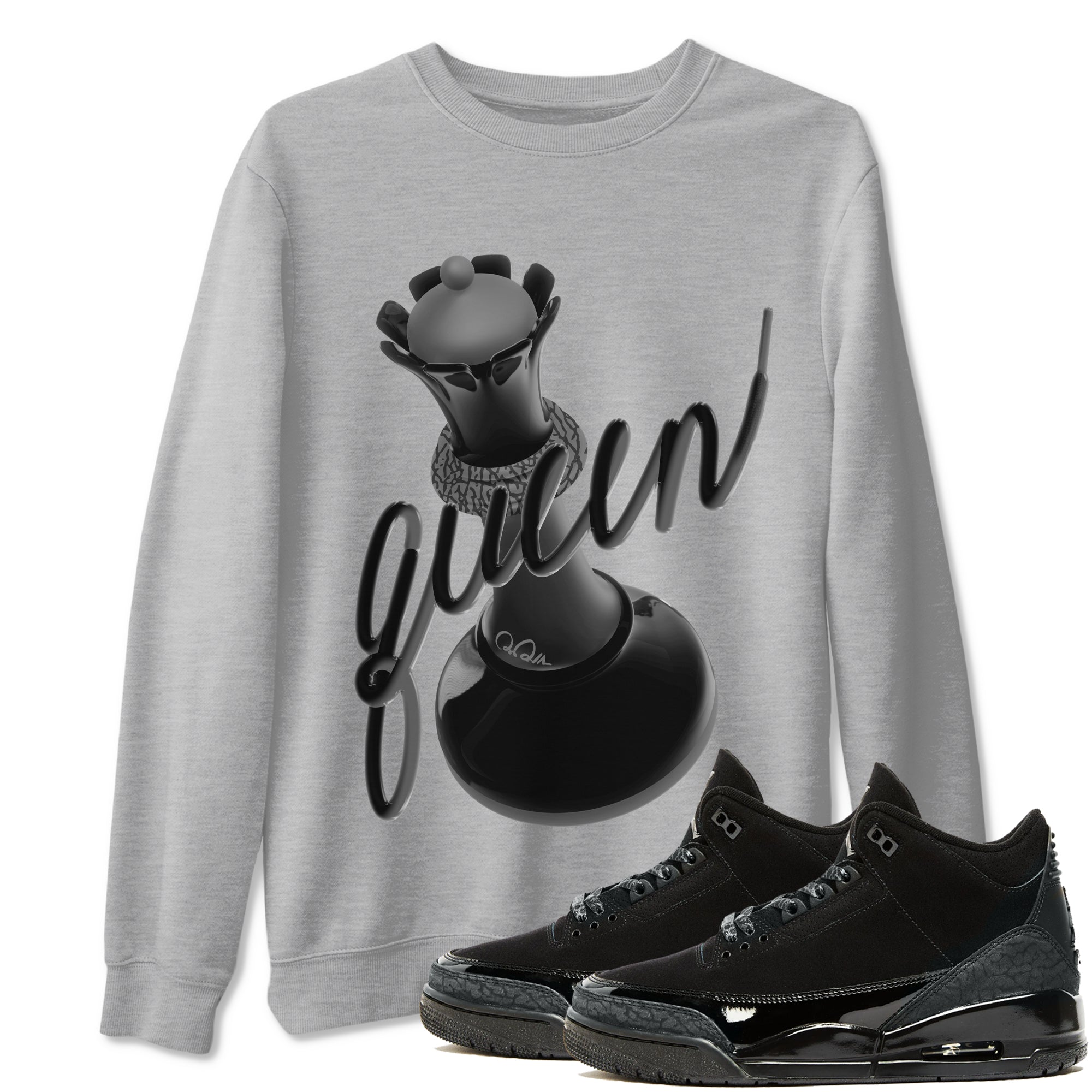 Air Jordan 3 Black Cat shirts to match jordans 3D Queen sneaker tees 3s Retro Black Cat best t-shirts to wear with jordans SNRT Sneaker Tees unisex cotton Heather Grey 1 shirts