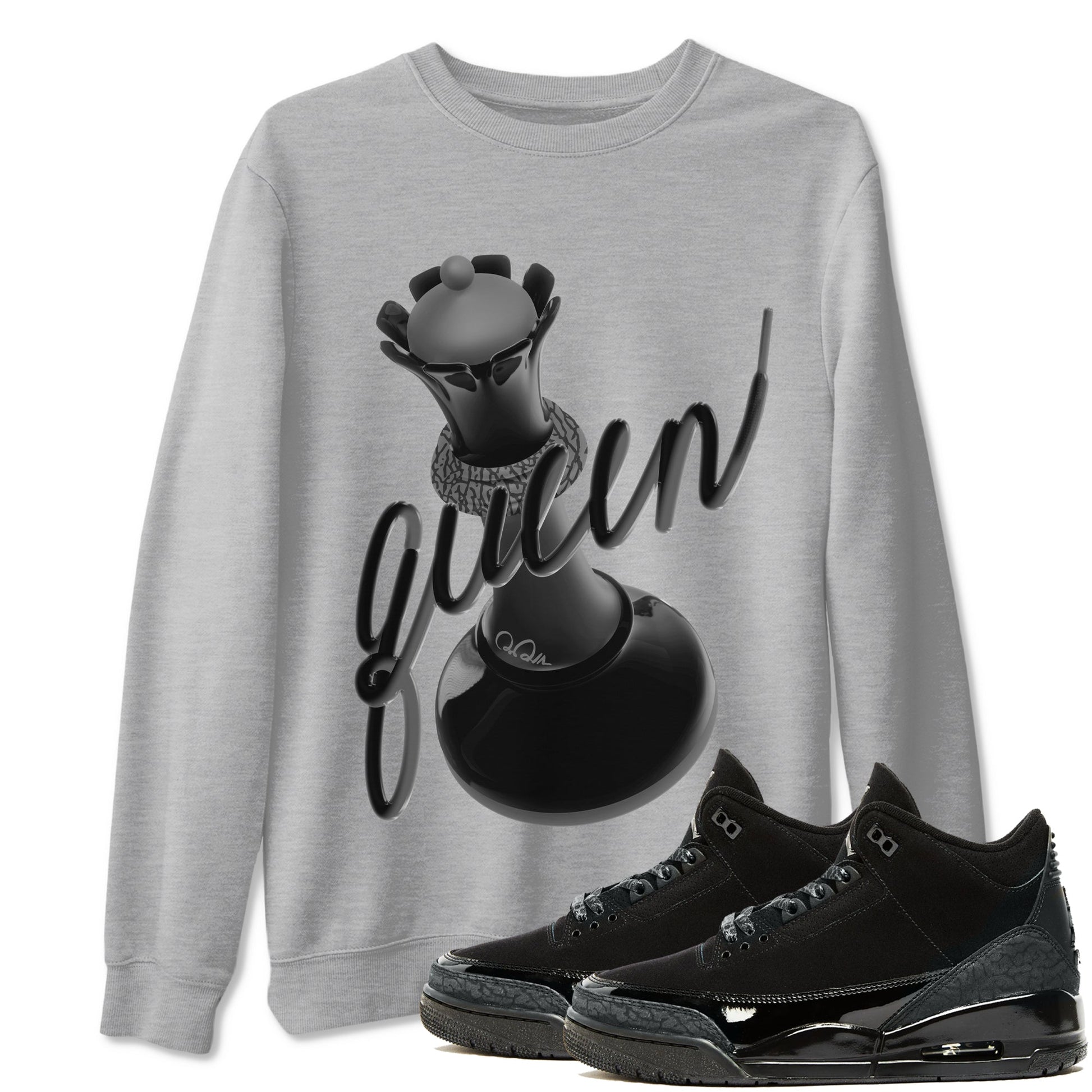 Air Jordan 3 Black Cat shirts to match jordans 3D Queen sneaker tees 3s Retro Black Cat best t-shirts to wear with jordans SNRT Sneaker Tees unisex cotton Heather Grey 1 shirts