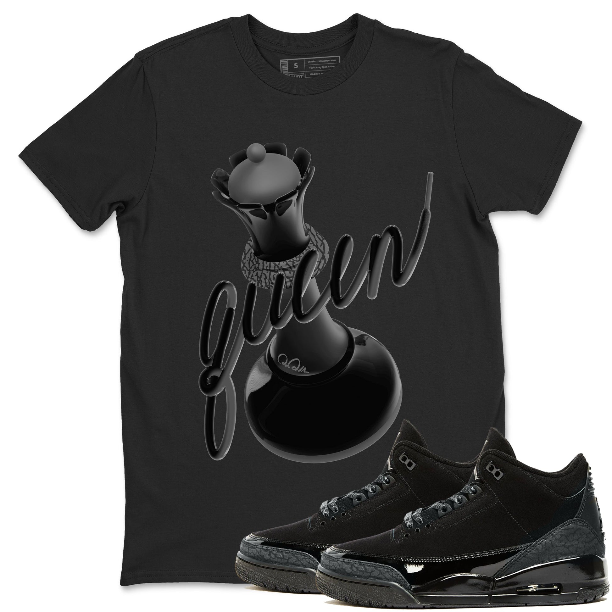 Air Jordan 3 Black Cat shirts to match jordans 3D Queen sneaker tees 3s Retro Black Cat best t-shirts to wear with jordans SNRT Sneaker Tees unisex cotton Black 1 shirts