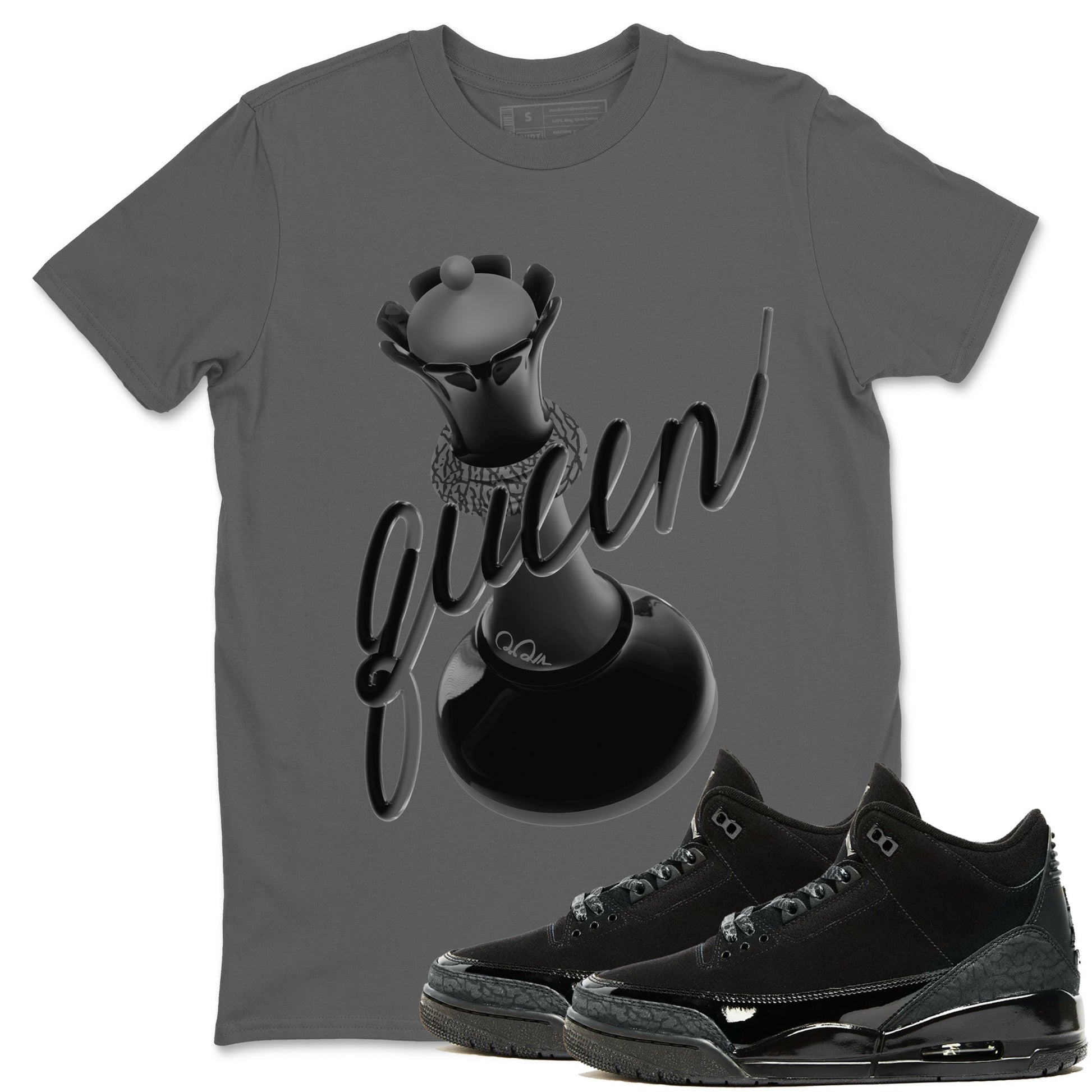 Air Jordan 3 Black Cat shirts to match jordans 3D Queen sneaker tees 3s Retro Black Cat best t-shirts to wear with jordans SNRT Sneaker Tees unisex cotton Cool Grey 1 shirts