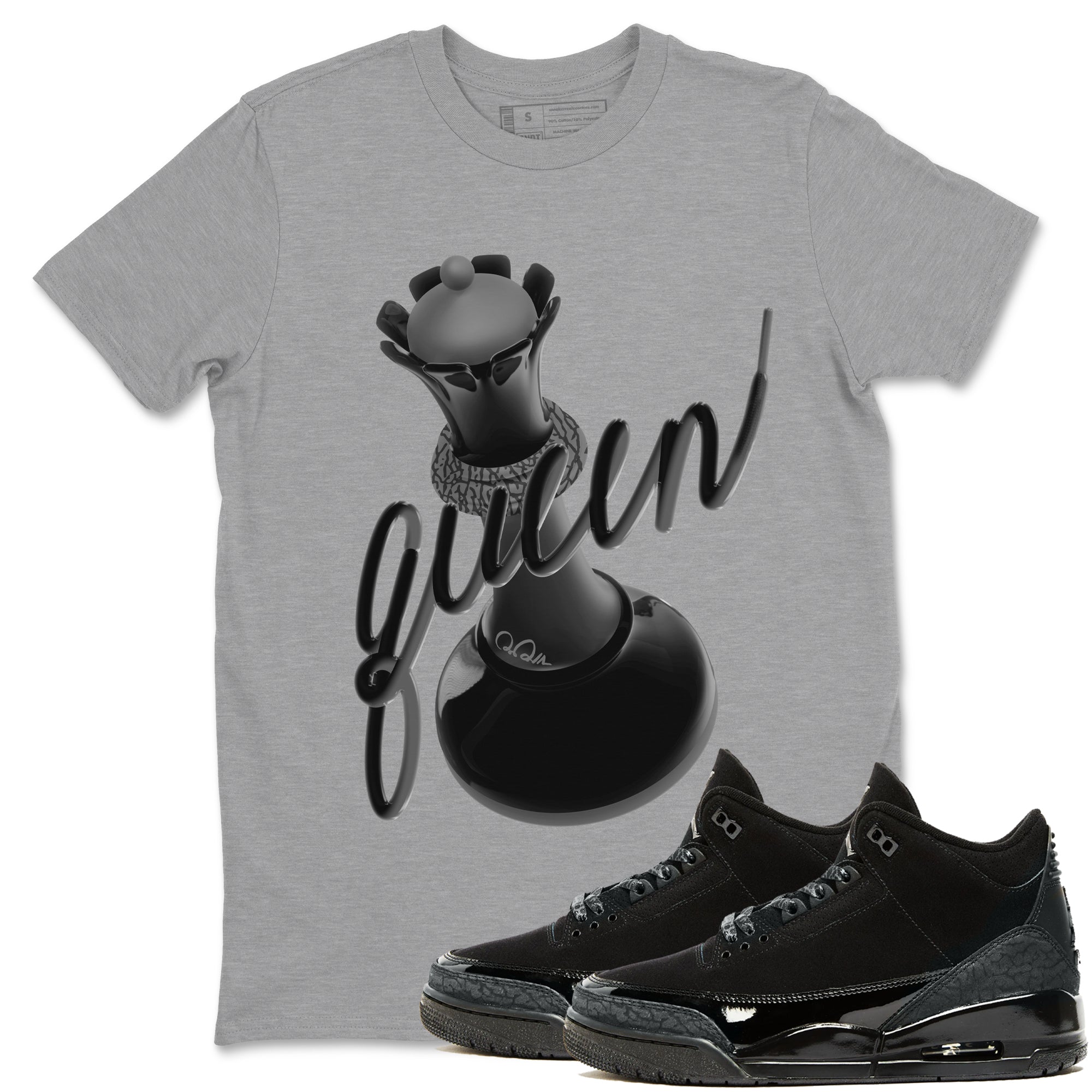 Air Jordan 3 Black Cat shirts to match jordans 3D Queen sneaker tees 3s Retro Black Cat best t-shirts to wear with jordans SNRT Sneaker Tees unisex cotton Heather Grey 1 shirts