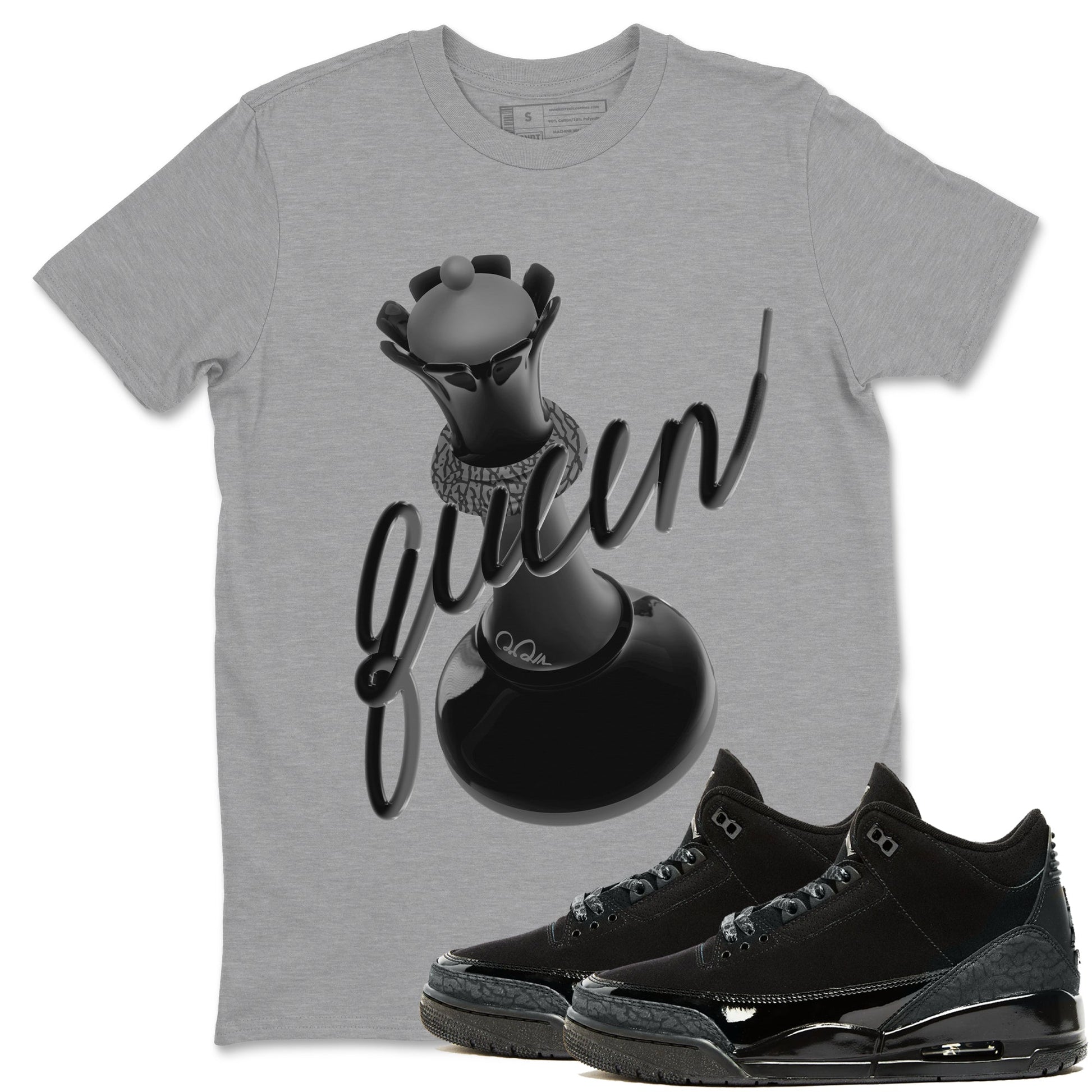 Air Jordan 3 Black Cat shirts to match jordans 3D Queen sneaker tees 3s Retro Black Cat best t-shirts to wear with jordans SNRT Sneaker Tees unisex cotton Heather Grey 1 shirts